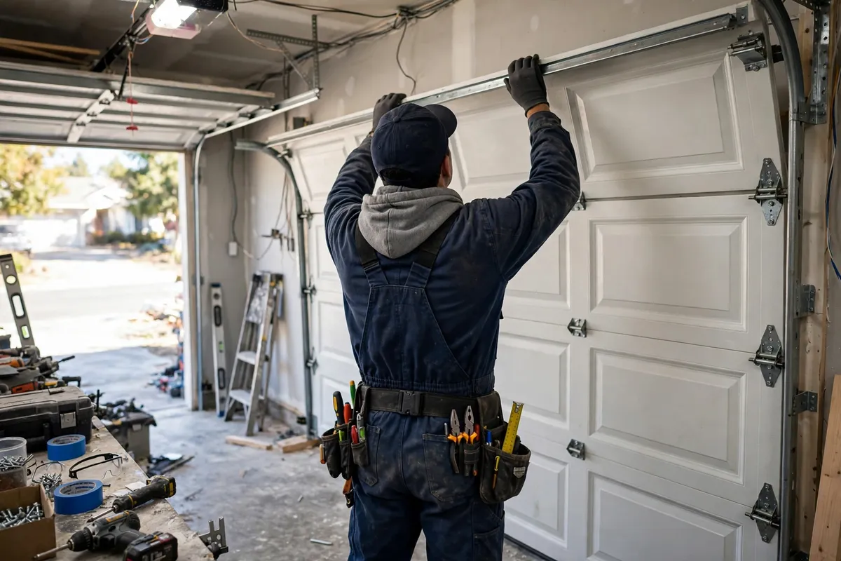 Garage door system illustration for garage door panel replacement